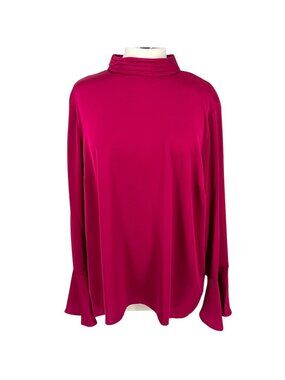 Halogen High Neck Flared Cuff Satin Blouse Fuschia Pink Size Large NWOT